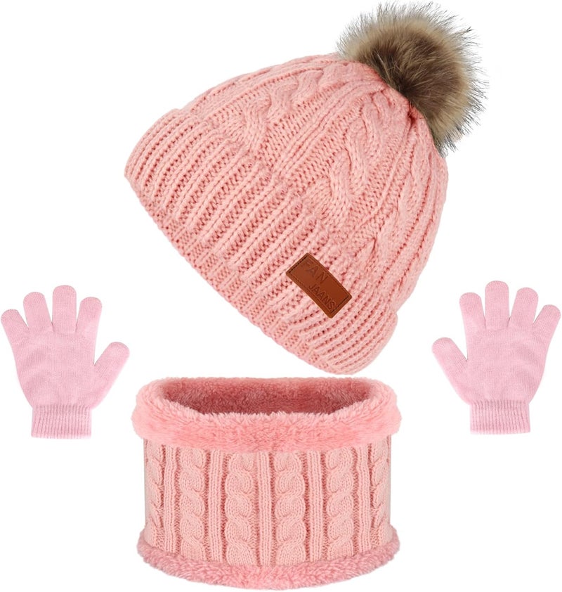 Machomby Kids Hat Scarf Gloves Set, Kids Winter Beanie Hat Scarf Gloves Set with Knit Thick Warm Fleece Lined for 1-6 Years Old - Image 1